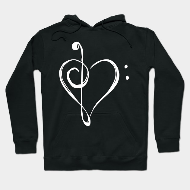 Love Music - Treble and Bass Clef Heart - white Hoodie by MeowOrNever